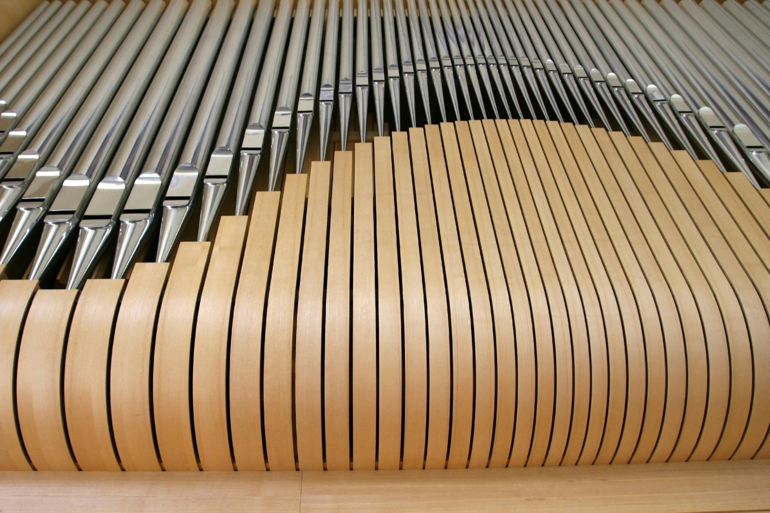 wooden pipe organ close up